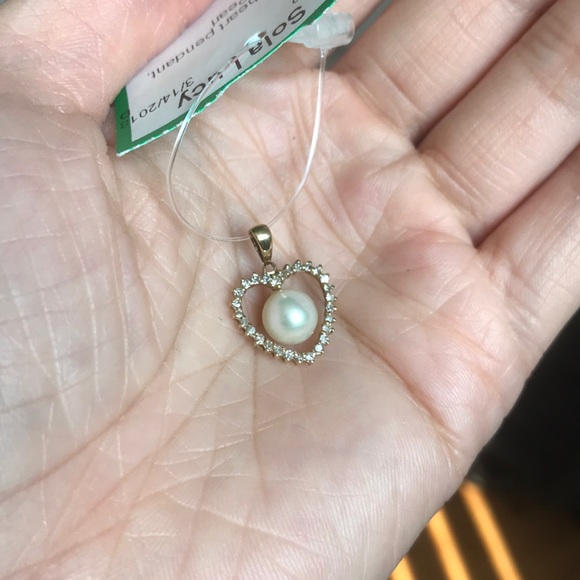 14k gold pendant with diamonds and pearl - Picture 4 of 5